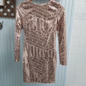 Charlotte Russe Light Peach Pink Sequin Open Back Long Sleeve Dress